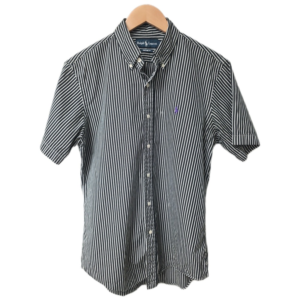 Ralph Lauren Button Down Shirt Mens M Dark Navy Blue Striped Preppy Classic EUC